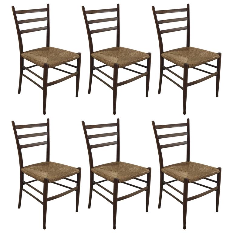 Set Of Six Mid Century Rush Seat Dining Chairs Gio Ponti Italy Set Of Six Mid Century Rush Seat Dining Chairs Gio Ponti Italy