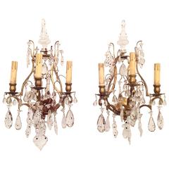 Antique French Gold and Crystal Wall Sconces