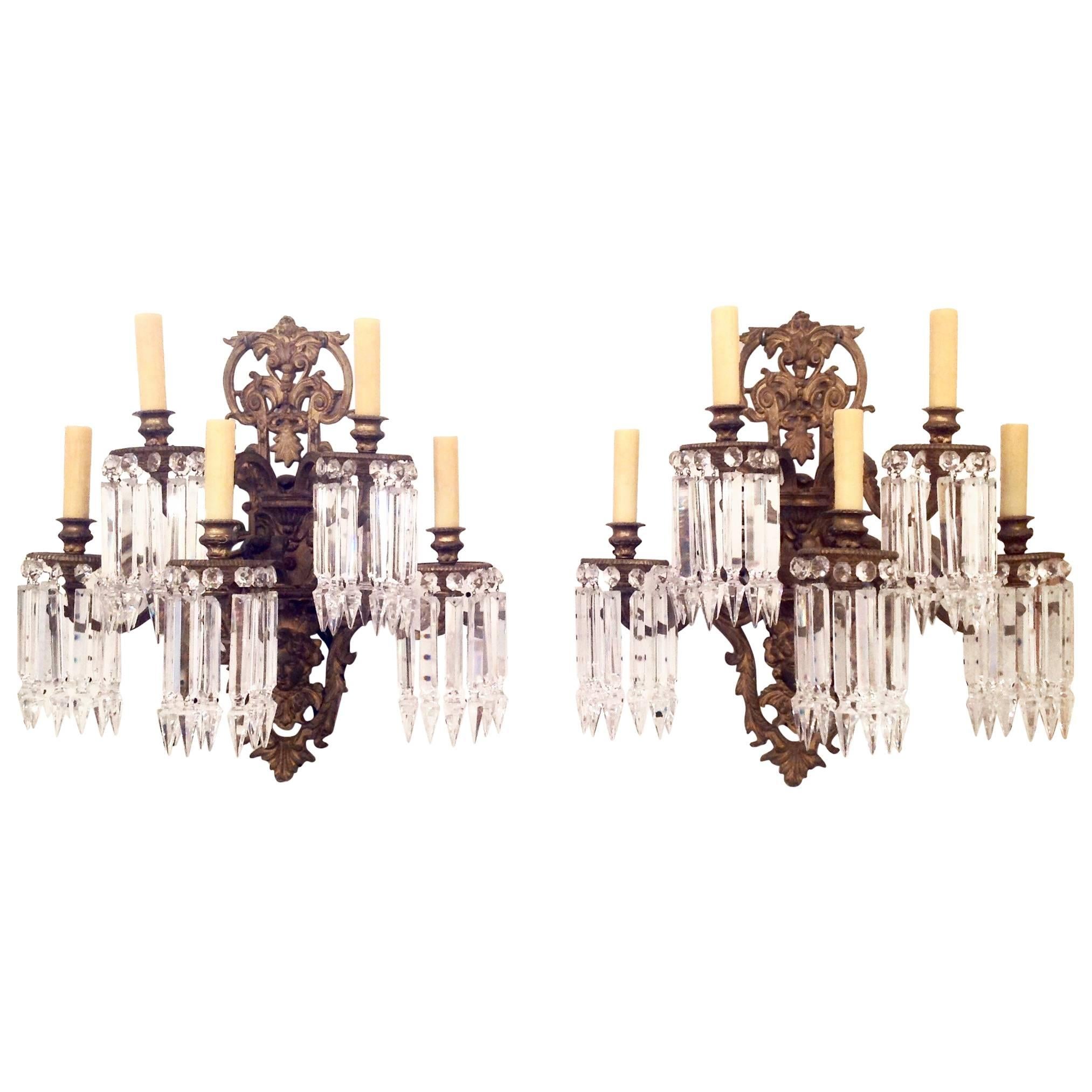 Pair of Grande Victorian Bronze Wall Sconces For Sale
