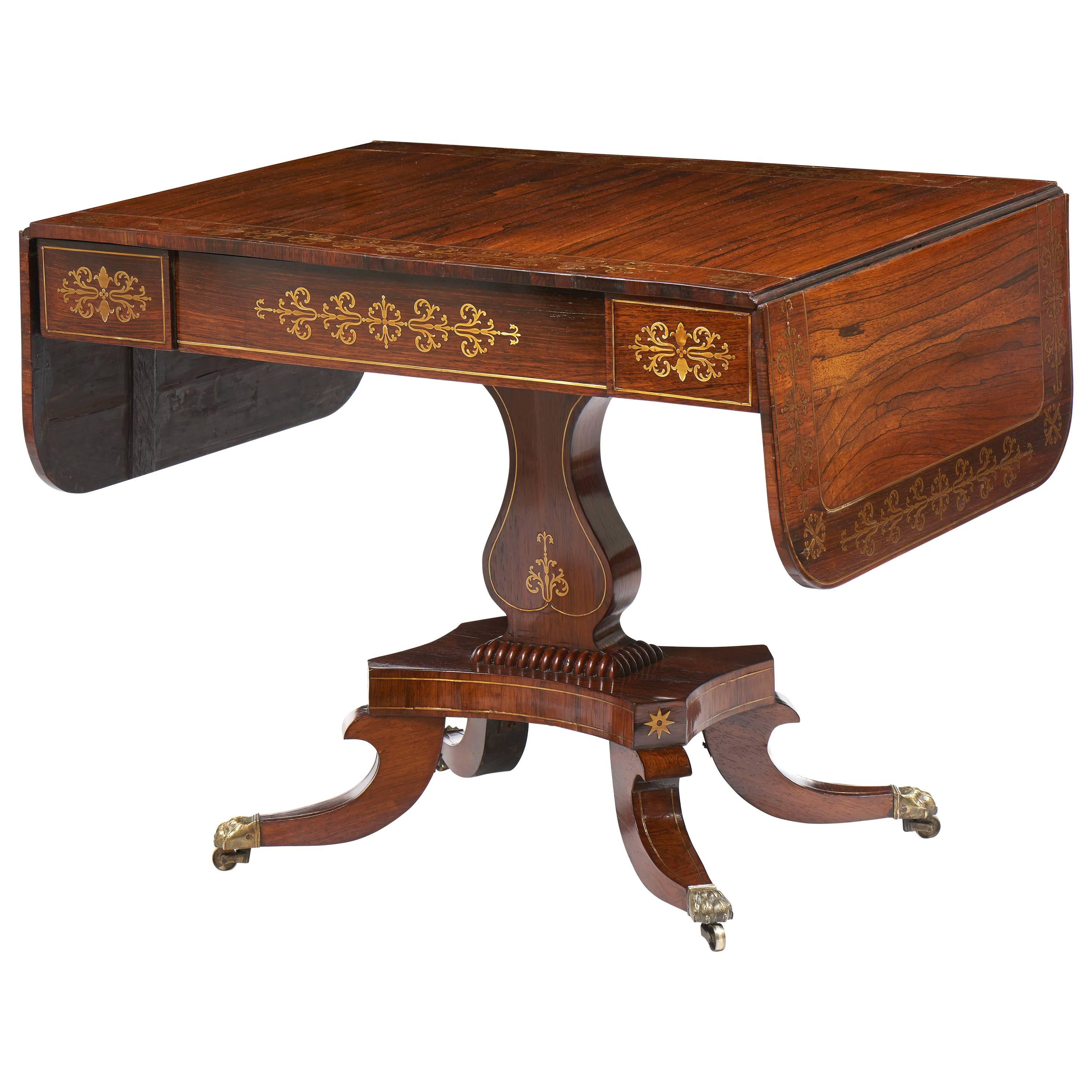 English Regency Rosewood Brass Inlaid Sofa Table Early 19th Century For Sale