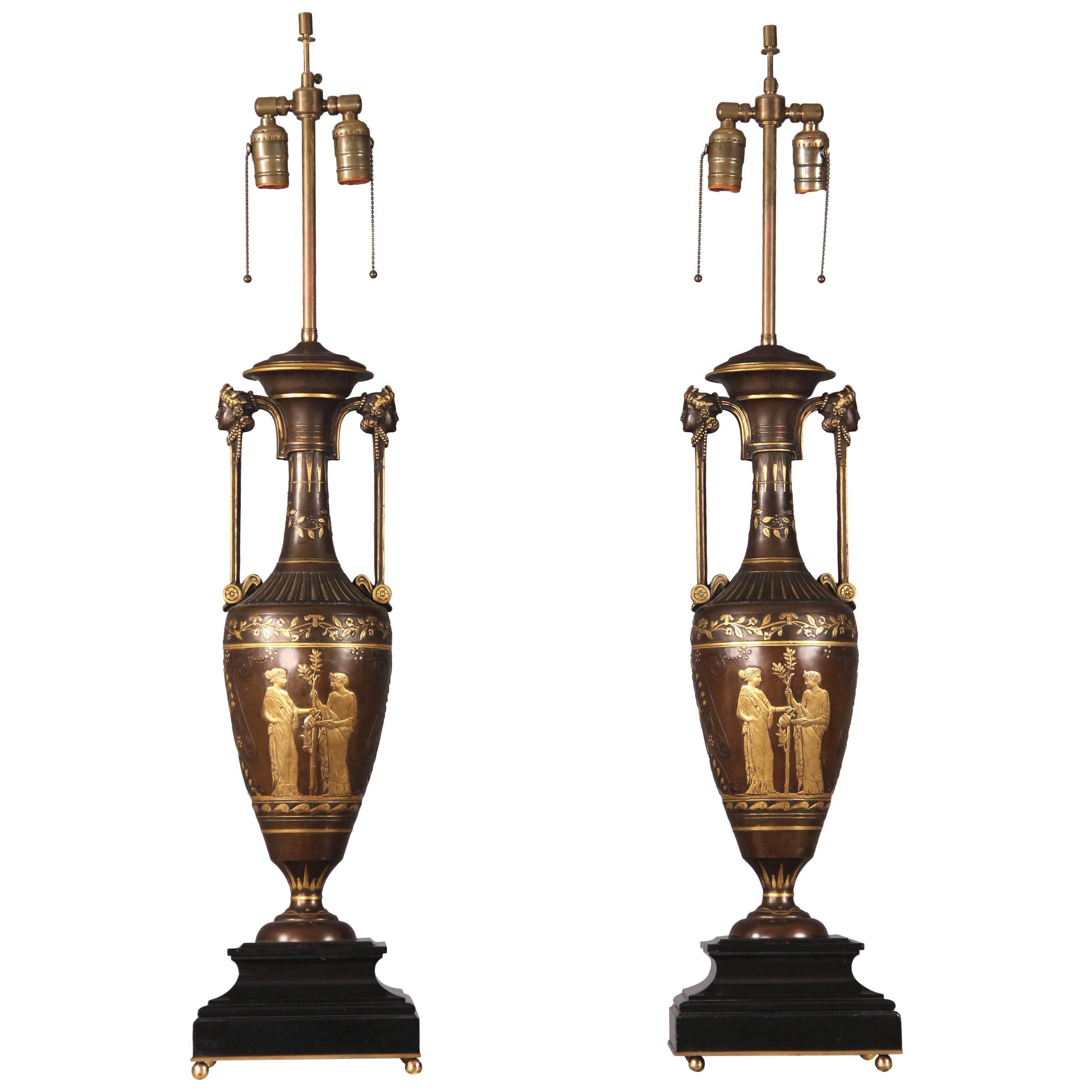 Wonderful Pair of Late 19th Century Bronze Lamps by Ferdinand Barbedienne