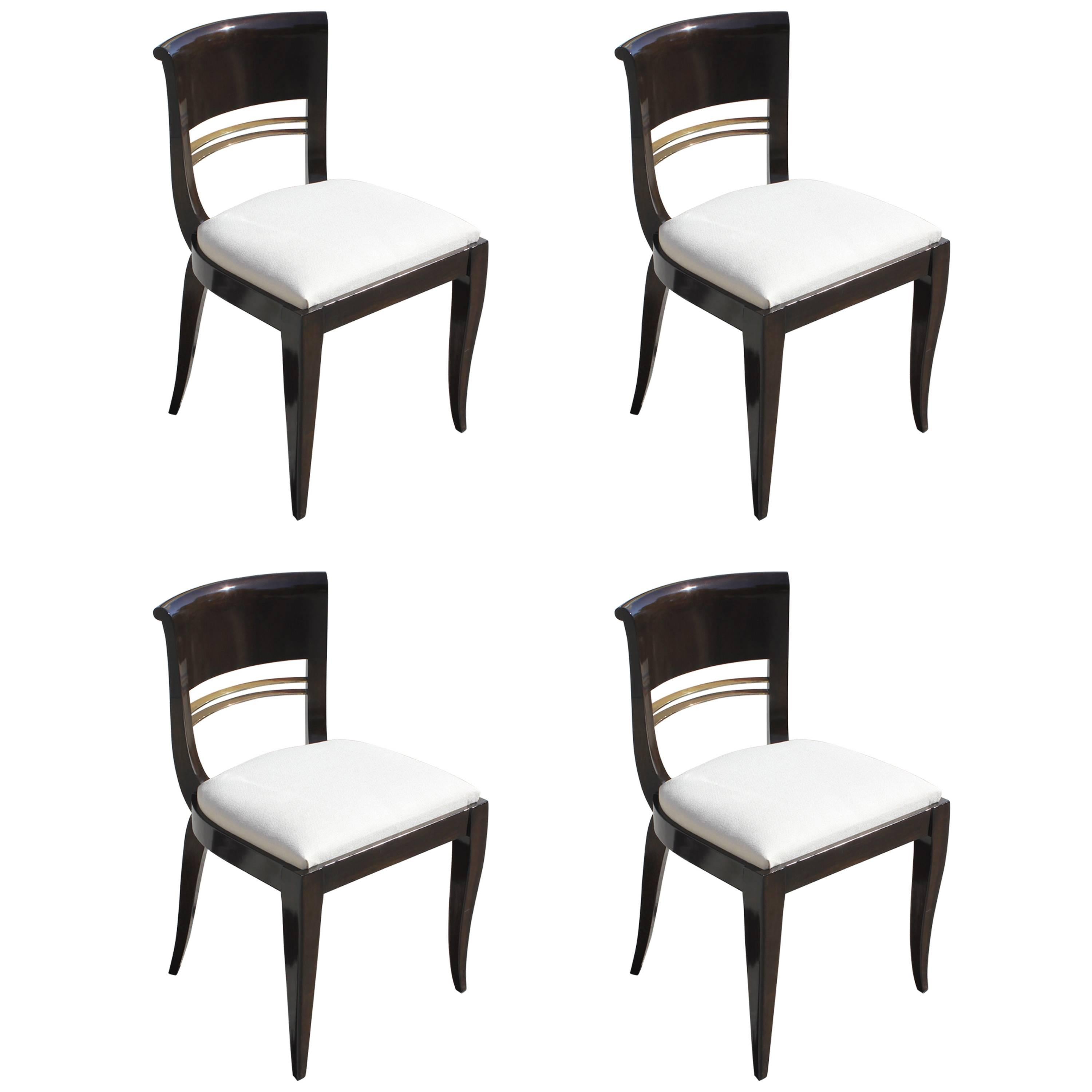 Suite of Four Art Deco Dining Chairs Macassar Ebony by Maurice Rinck, circa 1930