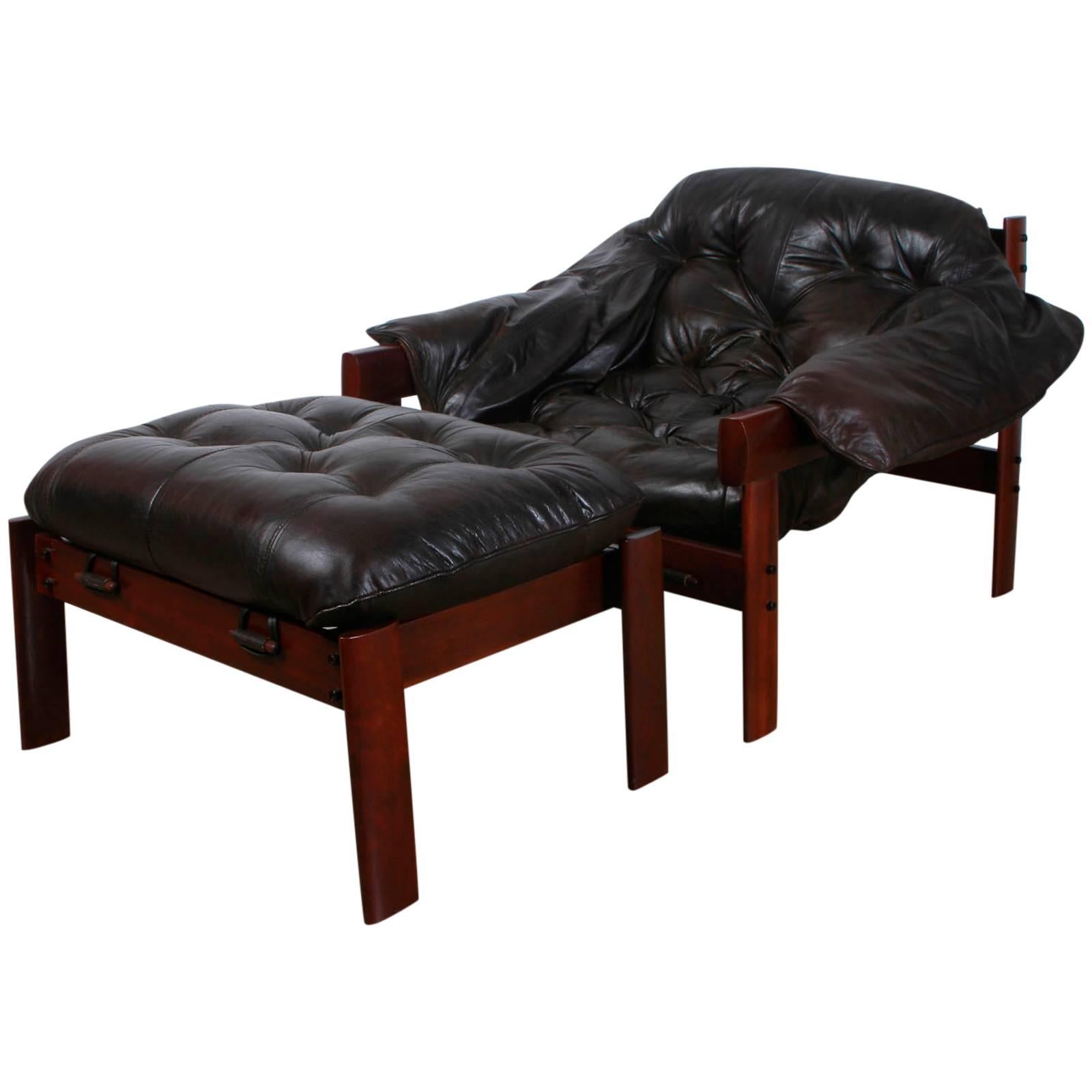 Percival Lafer Tufted Leather Lounge Chair and Ottoman For Sale