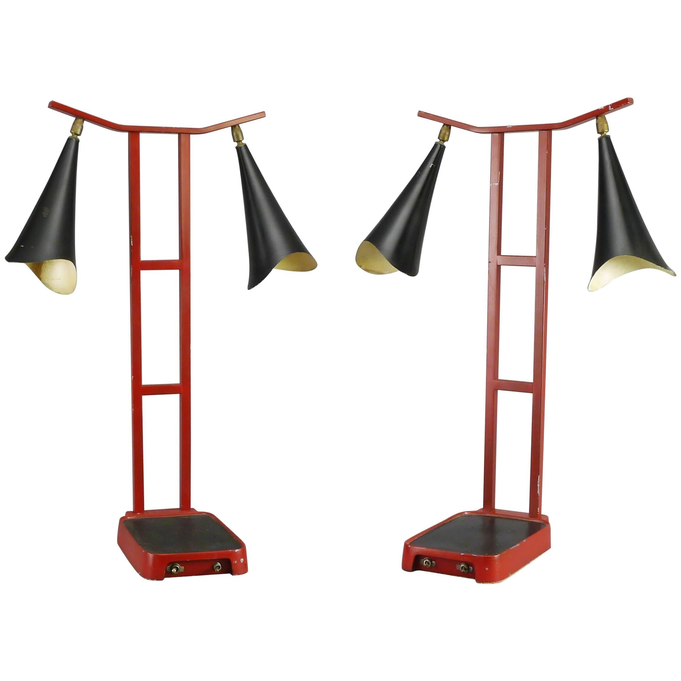 Mid-Century Modern Red and Black Table Lamps, circa 1960