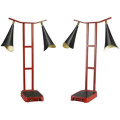 Mid-Century Modern Red and Black Table Lamps, circa 1960