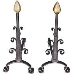 Art Deco  Bronze and Iron Andirons