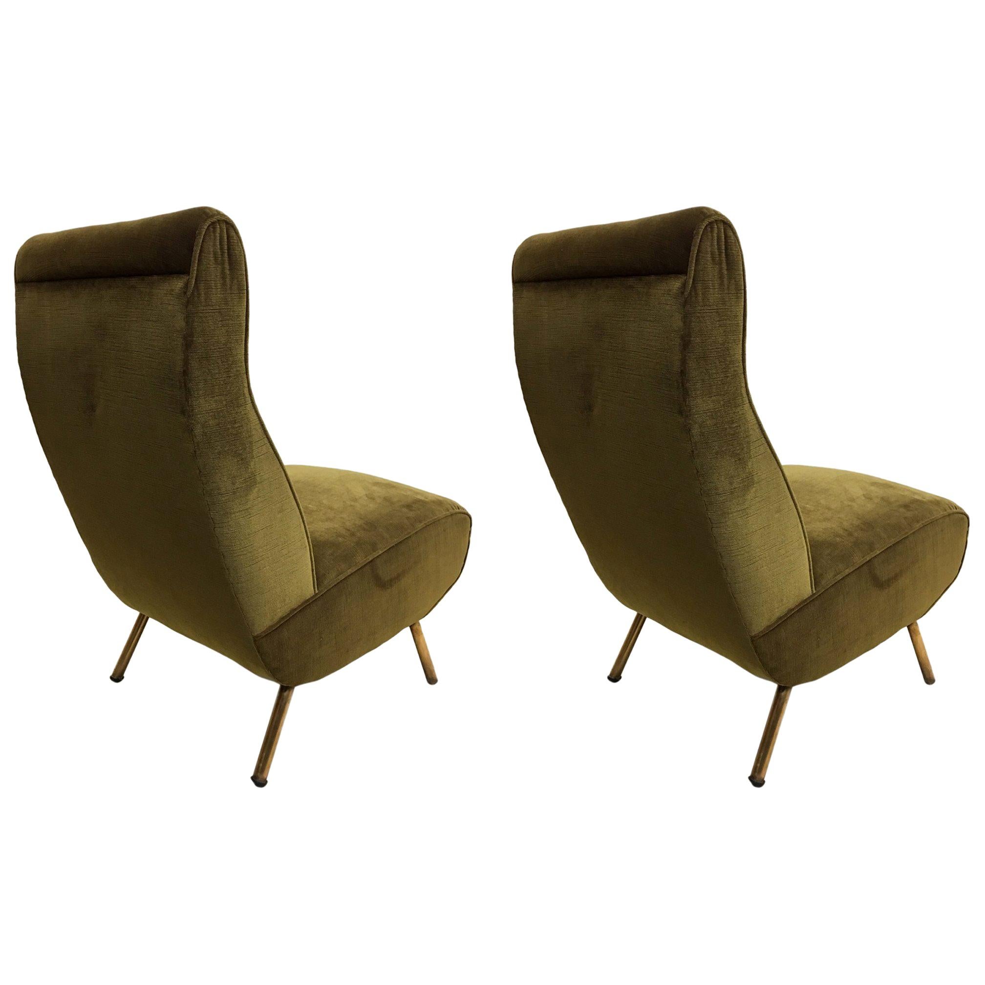Rare Pair of Mid-Century Modern Triennale Lounge Chairs, Marco Zanuso Italy 1951