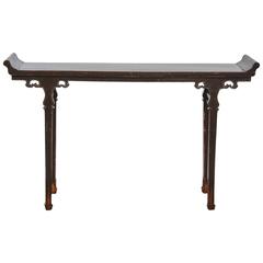 Chinese Black Lacquer Altar Table with Sword Legs