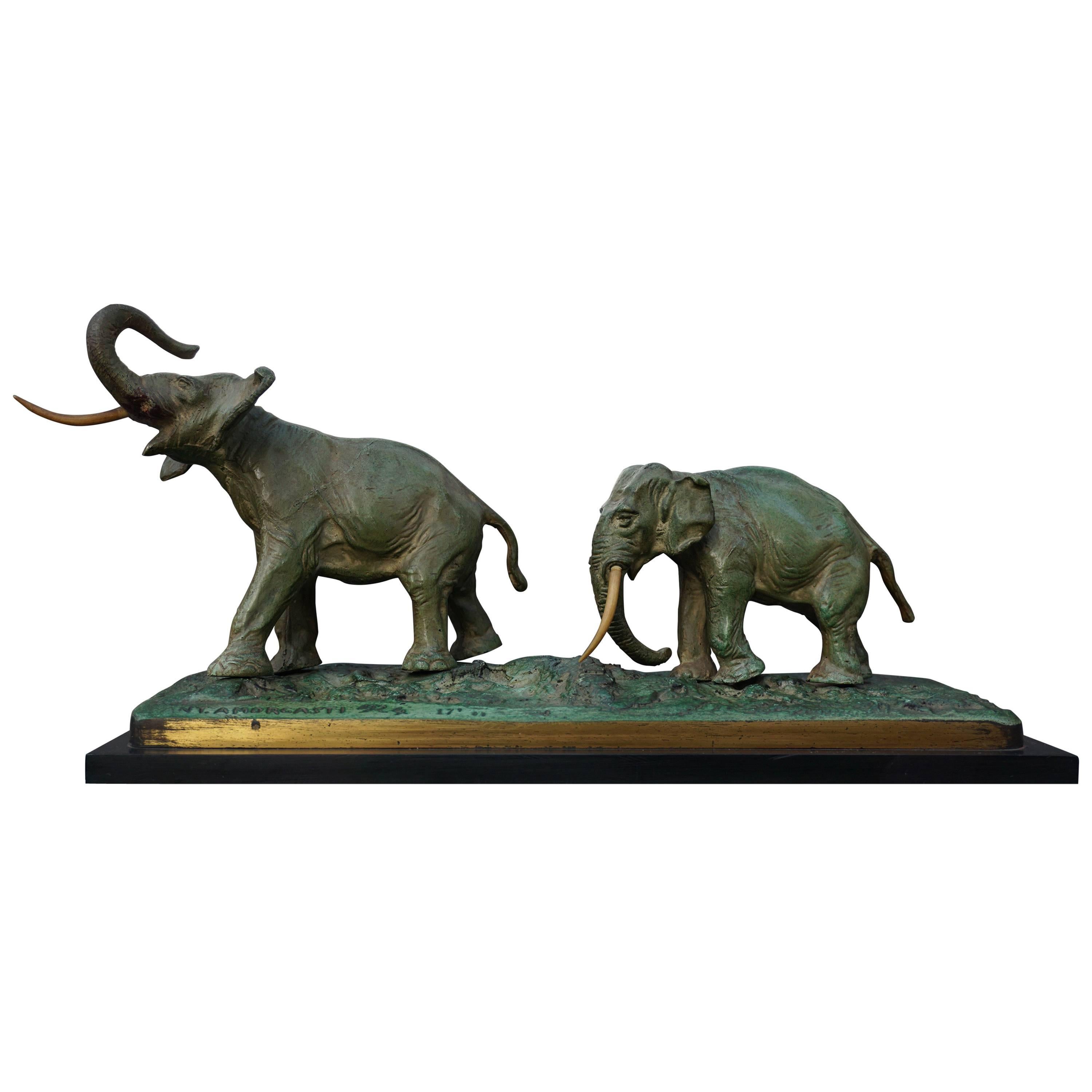 Early 20th Century Bronze Sculpture of Elephants For Sale