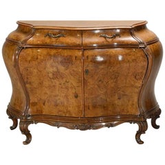 Venetian Rococo Style Burl Walnut Veneered Commode Cabinet, circa 1900