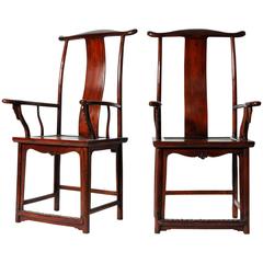 Pair of Ming Dynasty Style Yoke-Back Armchairs