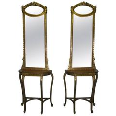 Pair of Italian Carved Giltwood Consoles and Mirrors, 19th Century 2