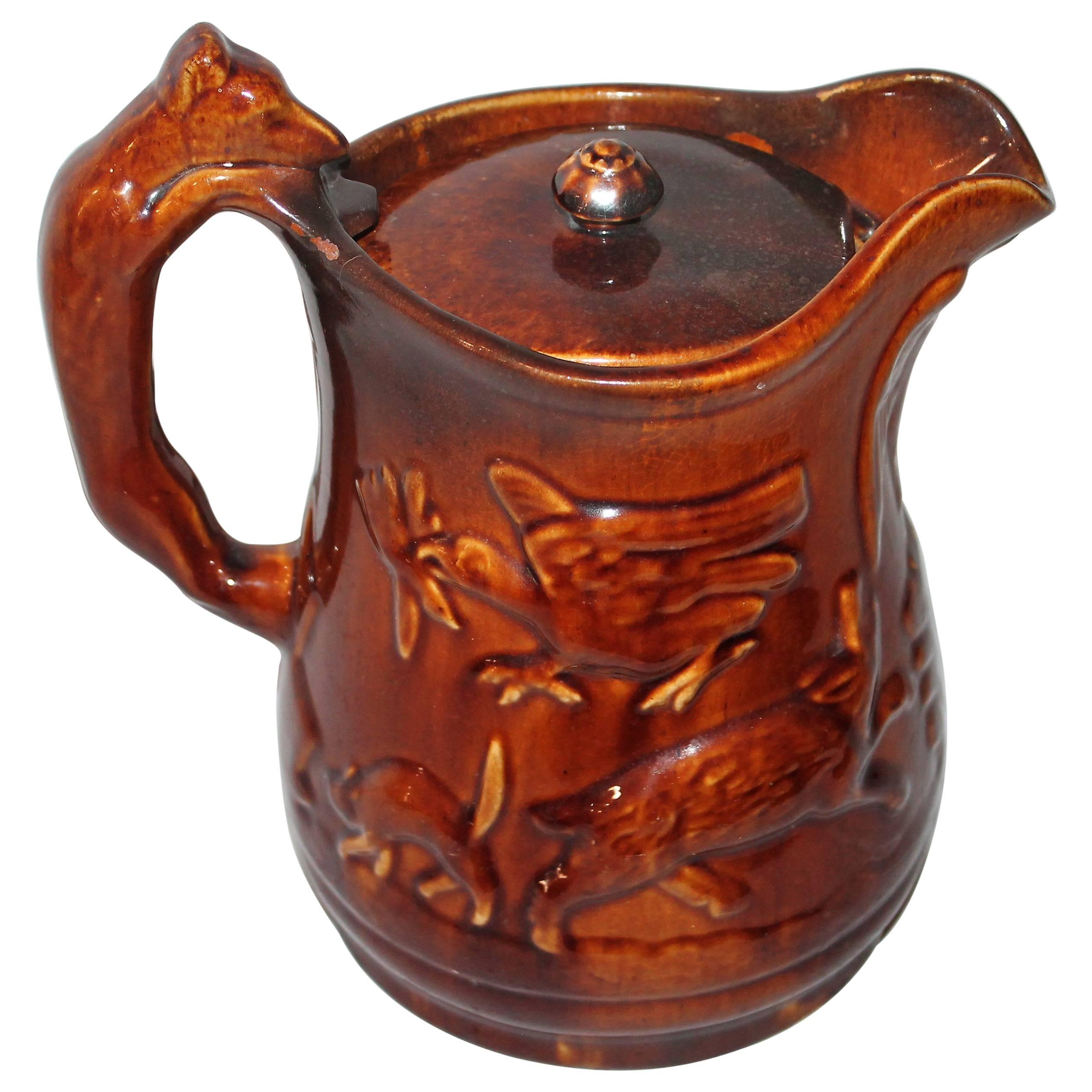 Rare 19th Century Rockingham Lided Water Pitcher For Sale