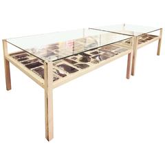 Pair of Coffee Tables with Murano Glass Vitrals