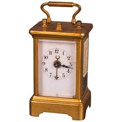 Vintage 19th Century Old Brass Travel Clock, Alarm Clock