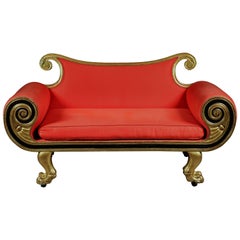 Fine 19th Century Giltwood English Regency Daybed with Red Upholstery