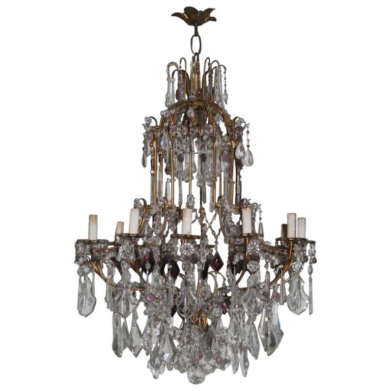 Large Crystal Chandelier, 1940, France, Attributed to Baccarat For Sale