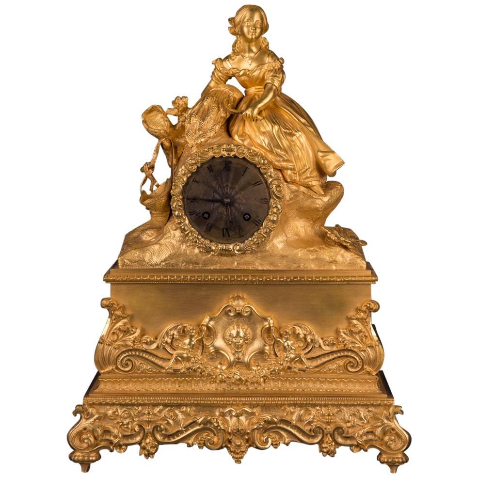 19th Century Empire Bronze Fire-Gilded Pendule