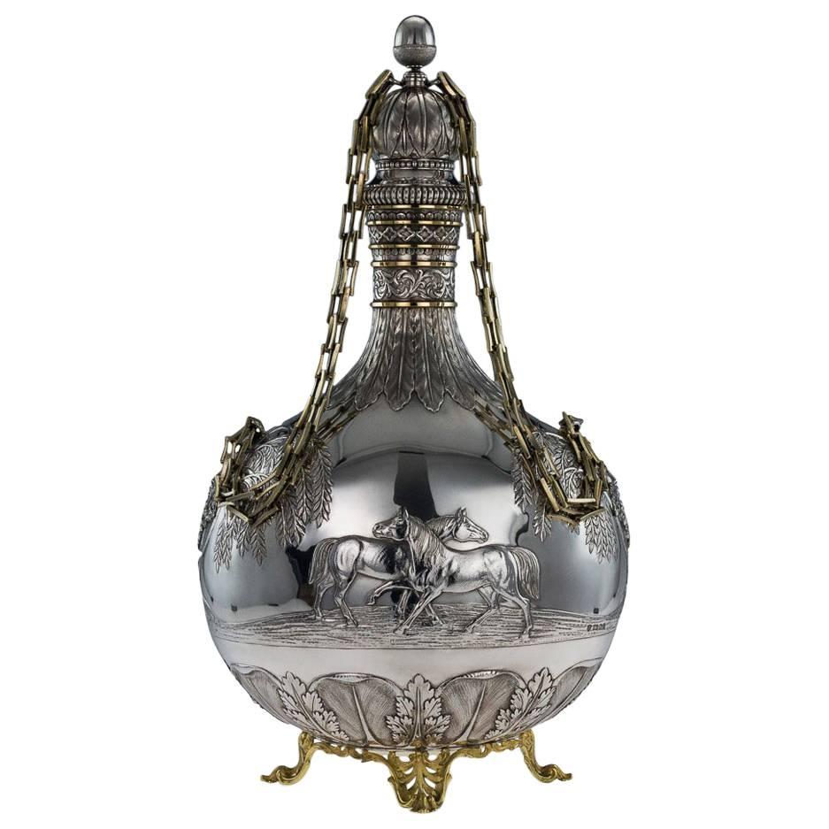 Stunning 20th Century Monumental Solid Silver Pilgrim Flask, Edward Barnard