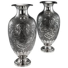 Paire de vases massifs en argent massif Perse du 20e siècle:: Ispahan:: 1920