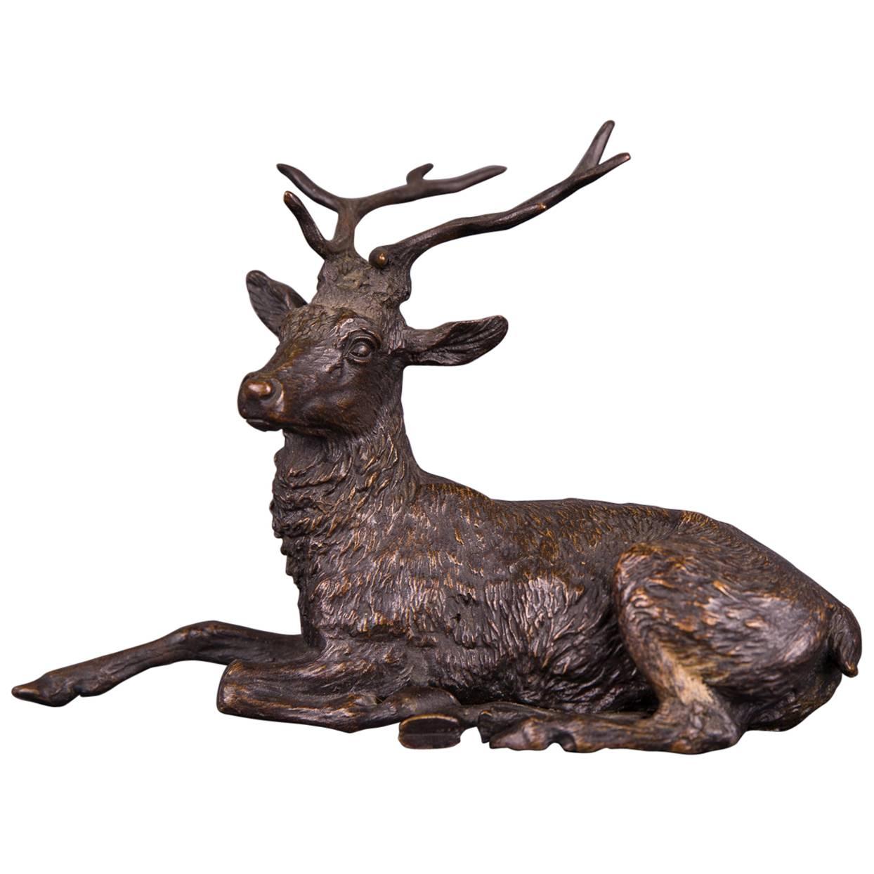 19th Century Antique Bronze Sculpture as a Sitting Stag at 1stDibs