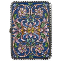 Antique Imperial Russian Solid Silver and Enamel Cigarette Case, circa 1910