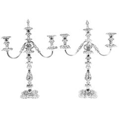 Antique Pair of Silver Plate Twin Branch Three-Light Candelabra, circa 1920