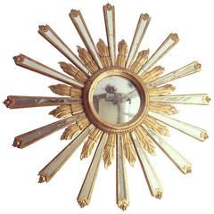 Vintage Italian Giltwood Convex Sunburst Mirror