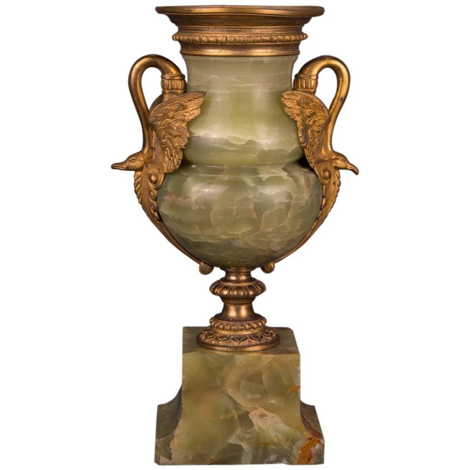 19th Century Empire Fire-Gilt Bronze Antique Onyx Vase