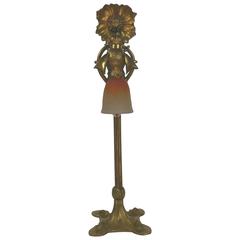 Art Nouveau Bronze Table Lamp Featuring Bee at Flower