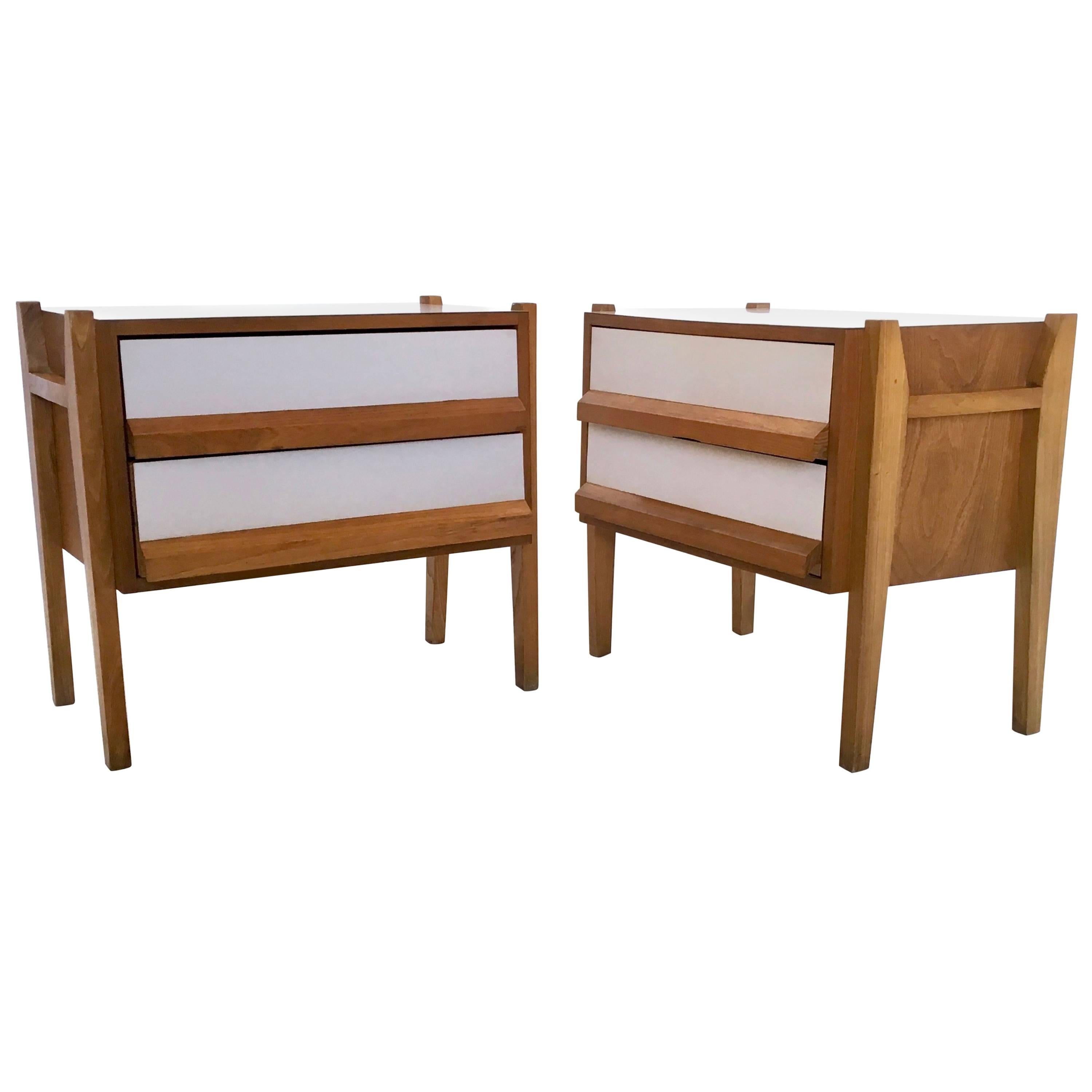 Italian Oak and Formica Bedside Tables, 1950s
