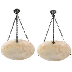 Pair of French Art Deco Alabaster Ceiling Lights