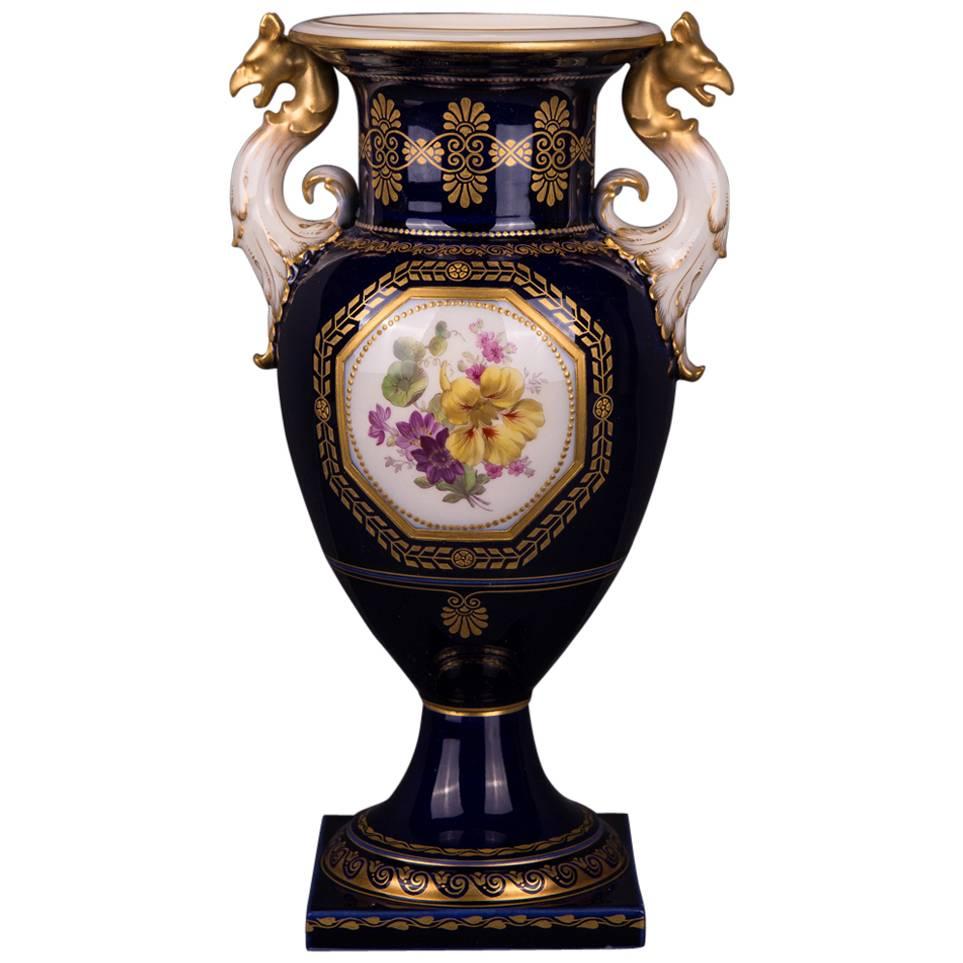 19th Century KPM Berlin French Cobalt Blue Dragon Handle Vase For Sale