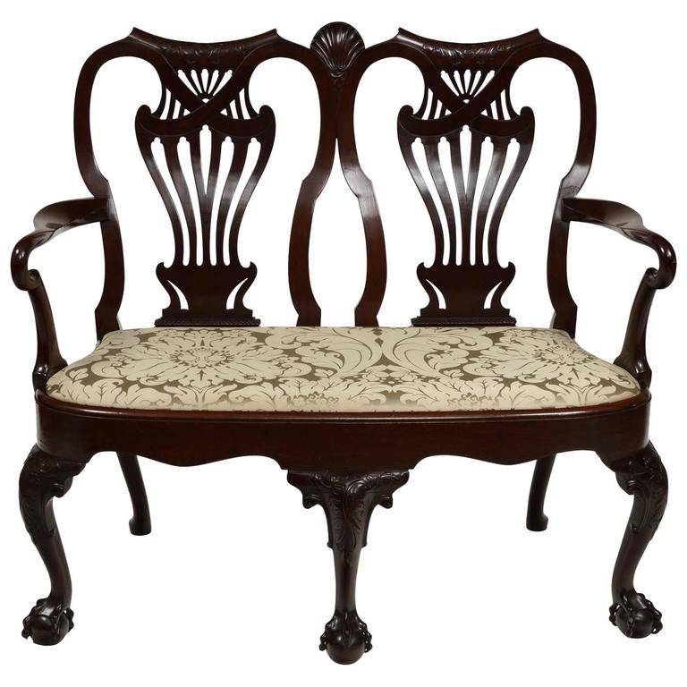 Irish Double ChairBack Chippendale Settee For Sale at 1stdibs