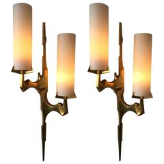 Pair of Sconces Bronze by Arlus, France, 1960s
