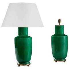 Pair of Green Craquelle Glaze Lamps