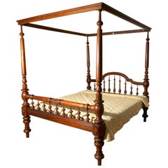 Antique Colonial Raj Four Poster Bed, Anglo Indian Carved Four Poster Large Double Bed