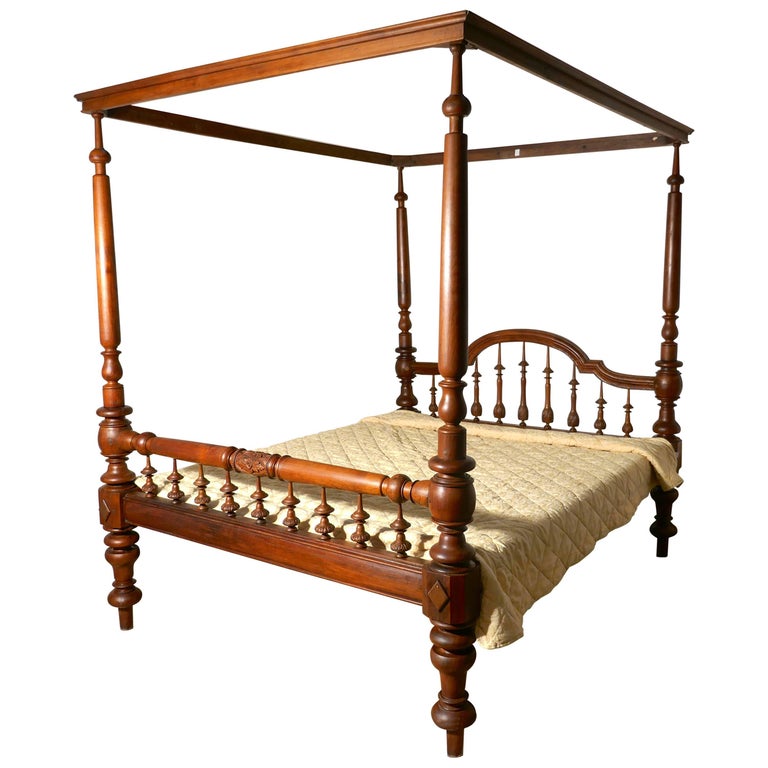 Colonial Raj Four Poster Bed, Anglo Indian Carved Four Poster Large