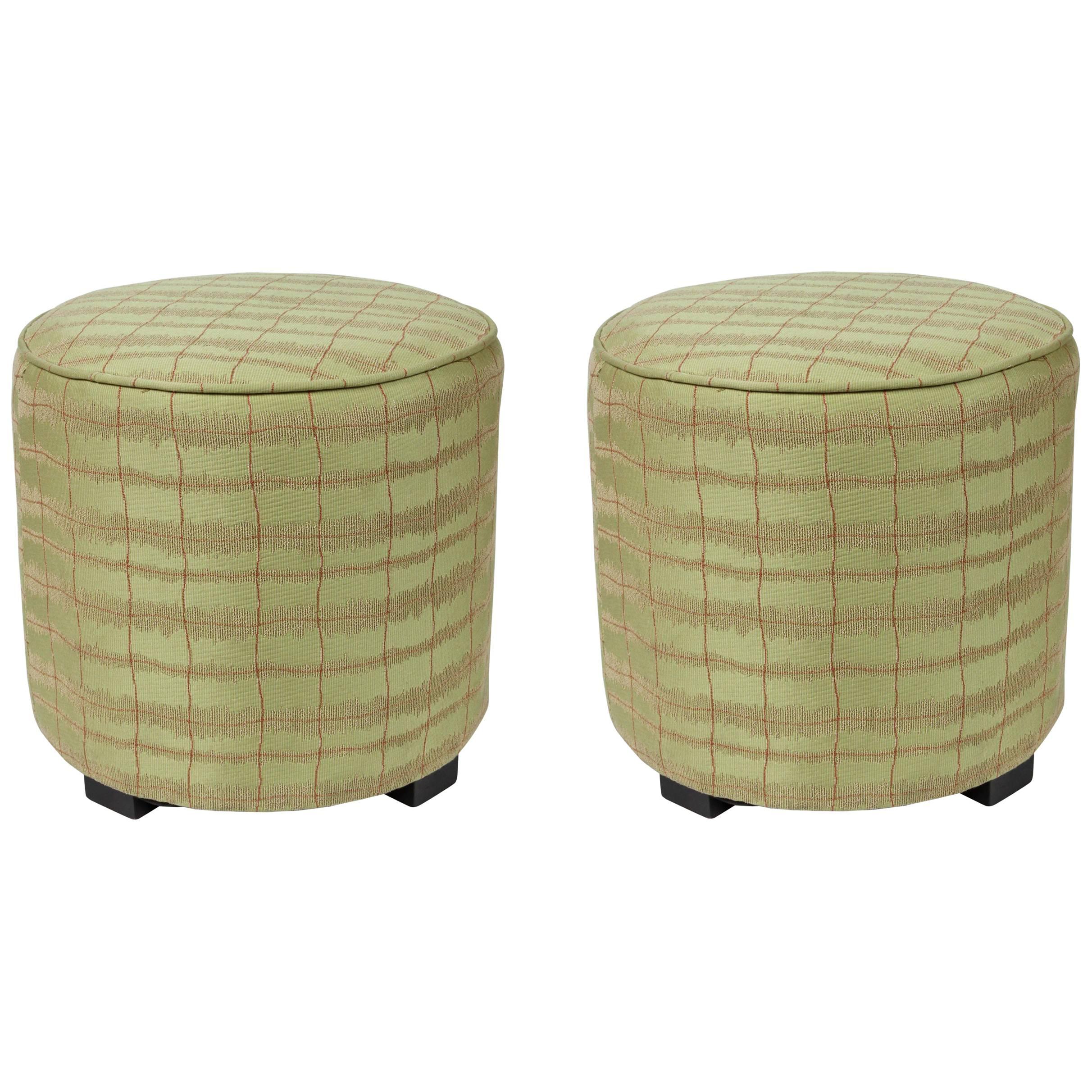 Pair of Vintage Art Deco Style Green Moroccan Upholstered Stools For Sale