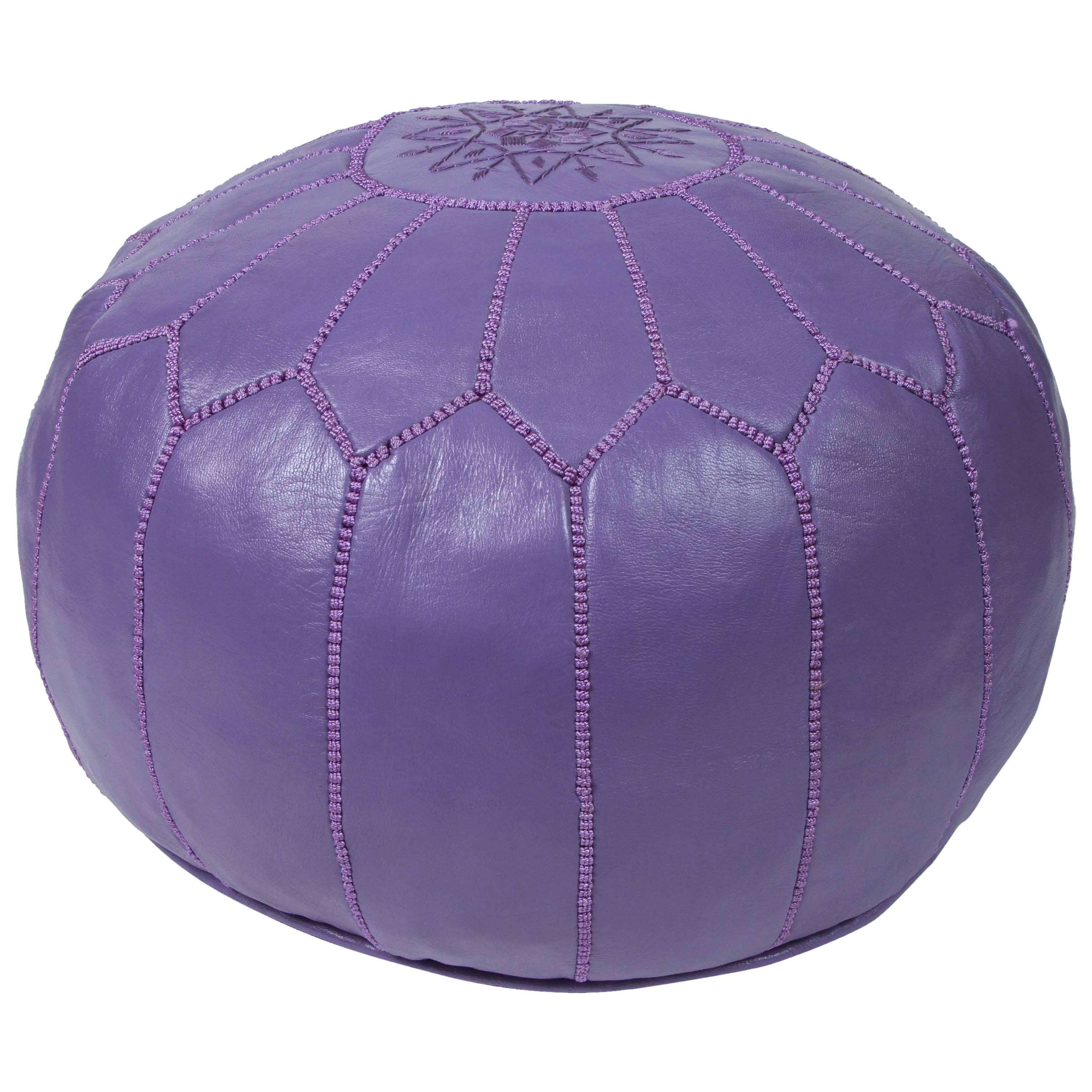 Hand-Tooled Moroccan Lavender Color Leather Pouf