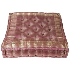 Vintage Oversized Silk Square Mauve and Gold Tufted Moroccan Floor Pillow