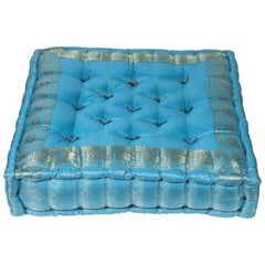 Vintage Moroccan Oversized Turquoise Tufted Floor Pillow Cushion