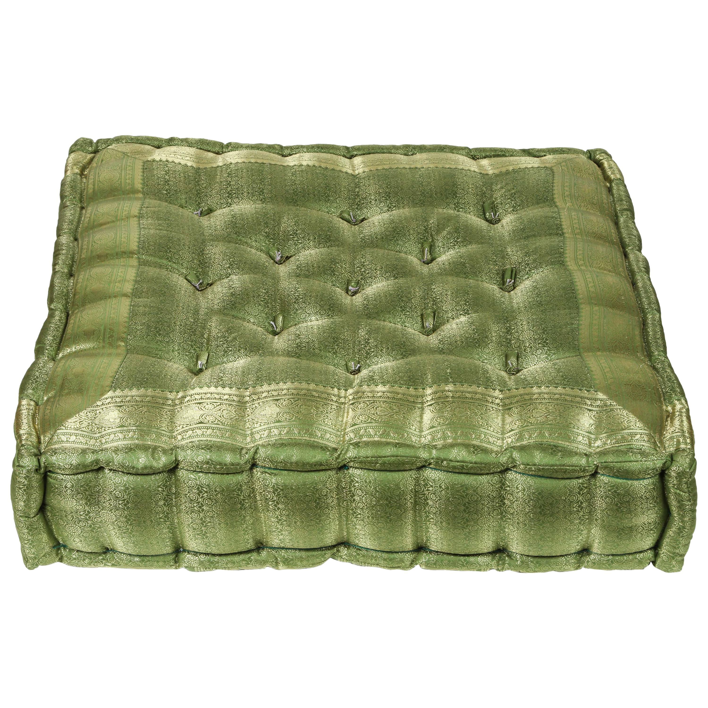 Oversized Silk Square Green Tufted Moroccan Floor Pillow Cushion
