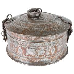 Large Decorative Round Bronze Box with Lid 3