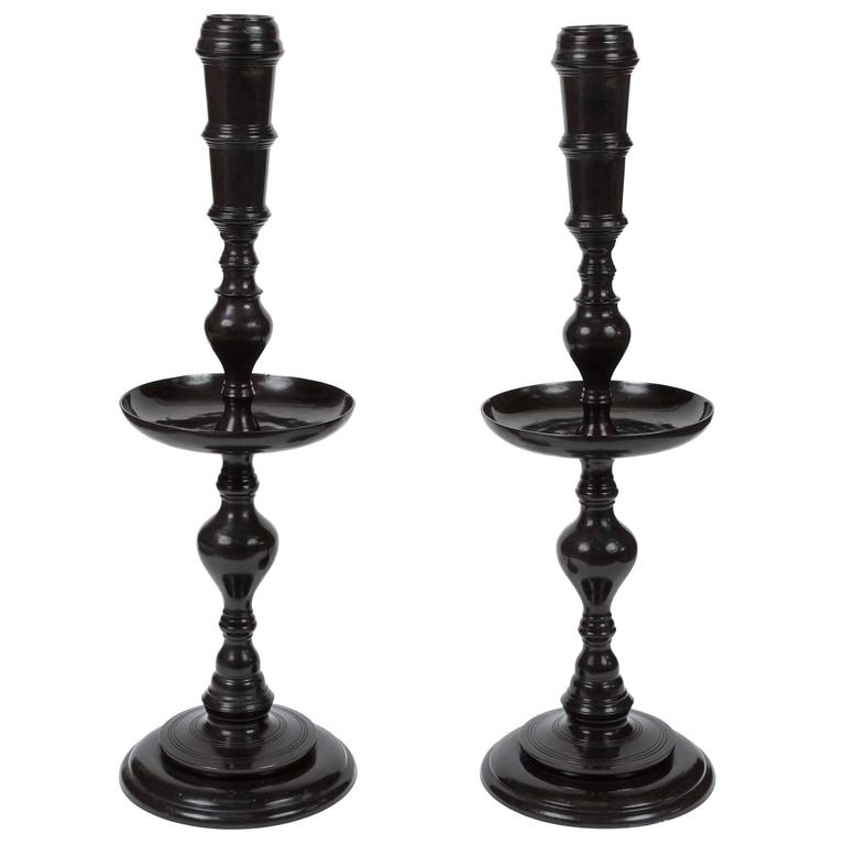 Pair of Vintage Black Metal Moroccan Candle Stands by MaitlandSmith