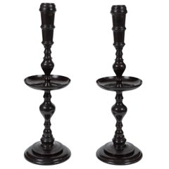 Maitland-Smith Pair of Retro Black Metal Candle Stands