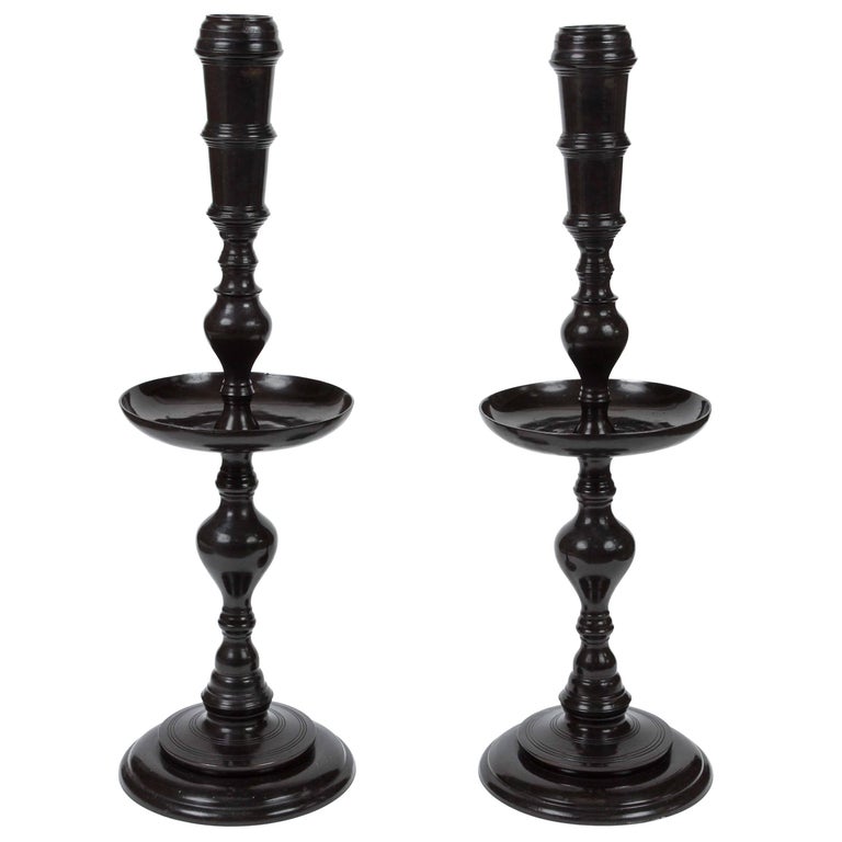 MaitlandSmith Pair of Vintage Black Metal Candle Stands For Sale at