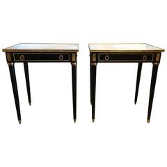 Hollywood Regency Maison Jansen Style Pair of Mirror Top End Tables or Stands