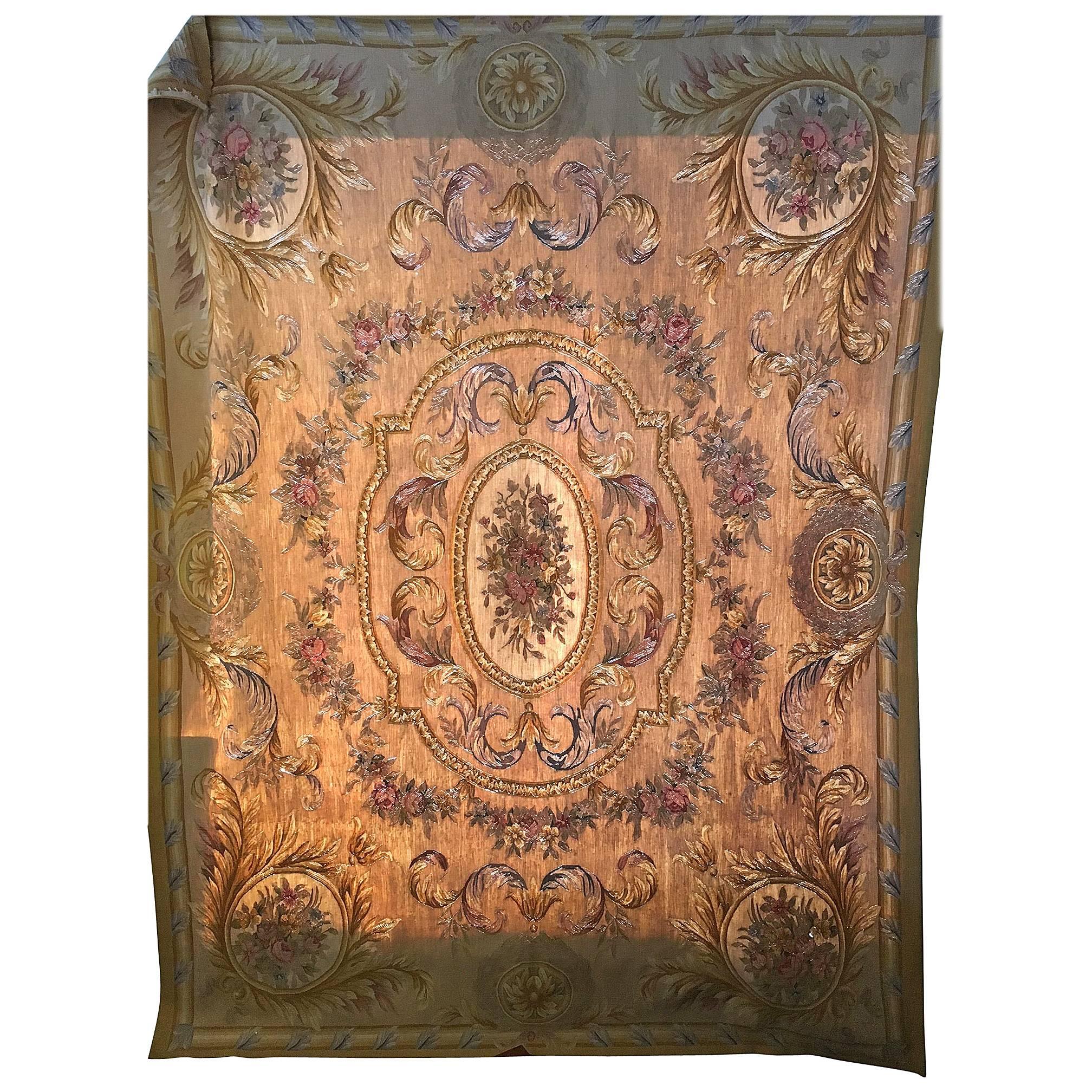 Fine and Very Decorative Aubusson Carpet or Throw For Sale