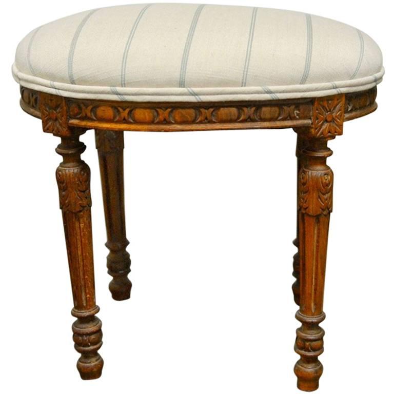 Louis XVI Oval Footstool with French Linen
